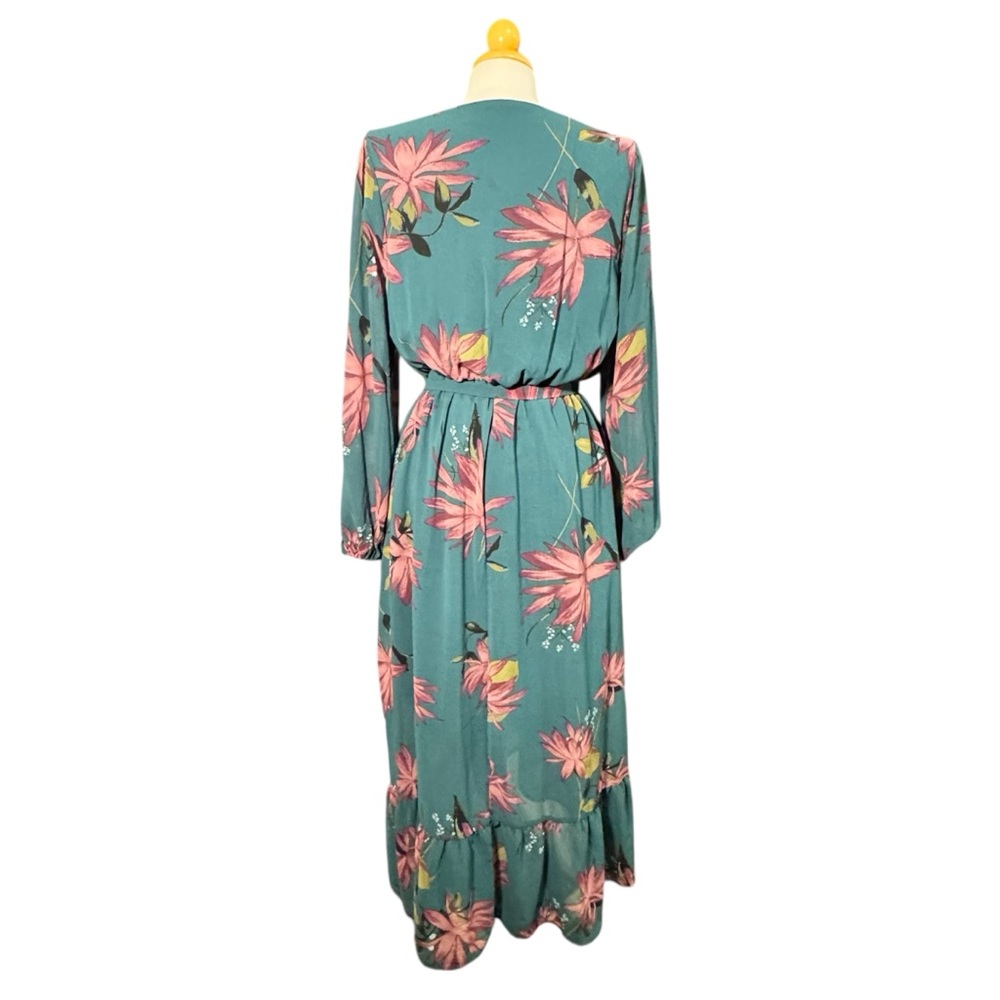 Women's Teal Floral Faux Wrap Maxi Dress - Pink Floral Print - Picture 2 of 8